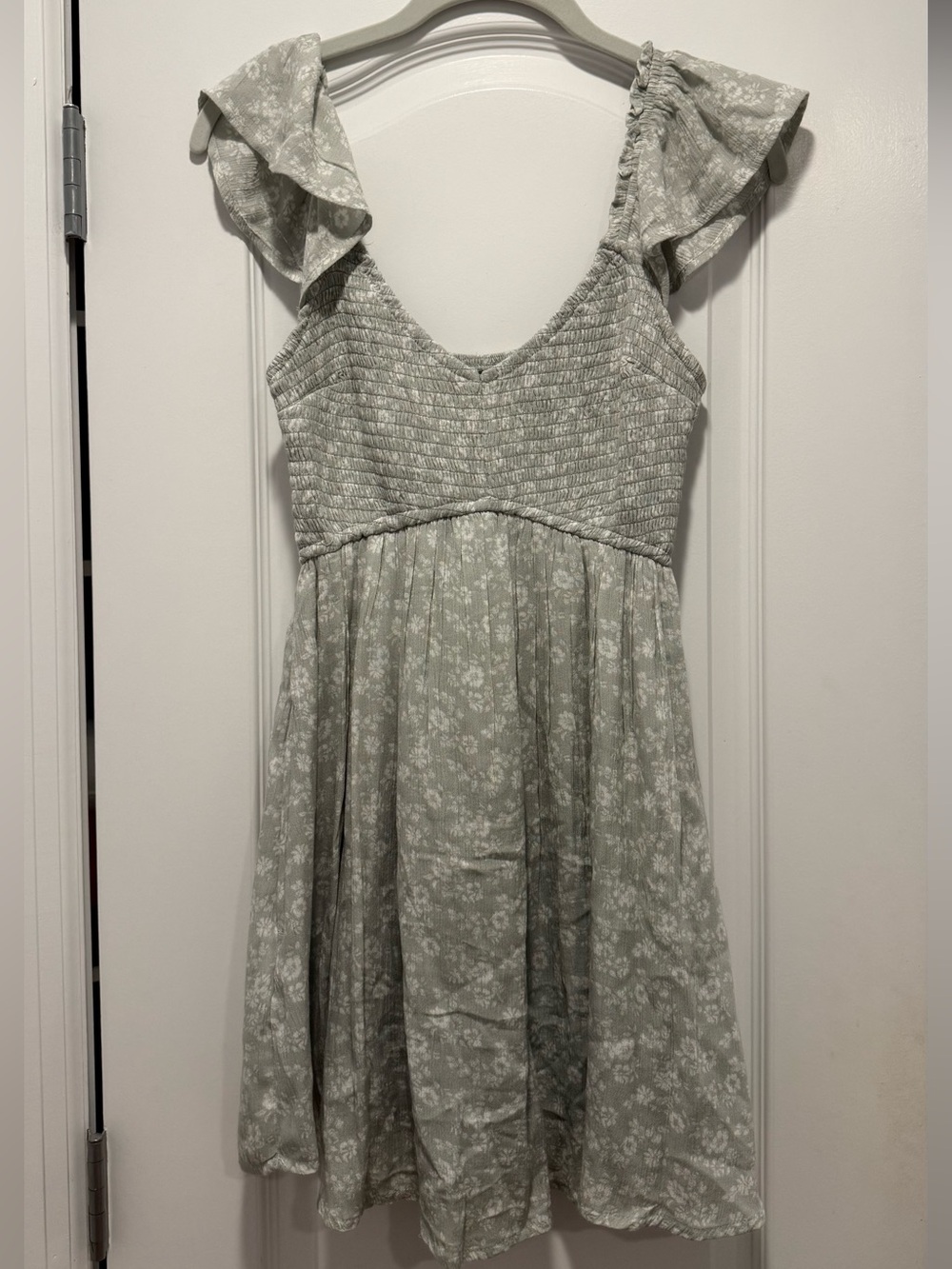 Hollister Sage Green Floral Smocked Sundress with Ruffle Straps